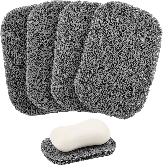 Yadream 4 Pack Gray BPA-Free Soap Savers Pads, Non-Slip Soap Holder, Self-Draining Soap Bars Holder, Suitable for Kitchen Bathroom Shower Travel Hotel