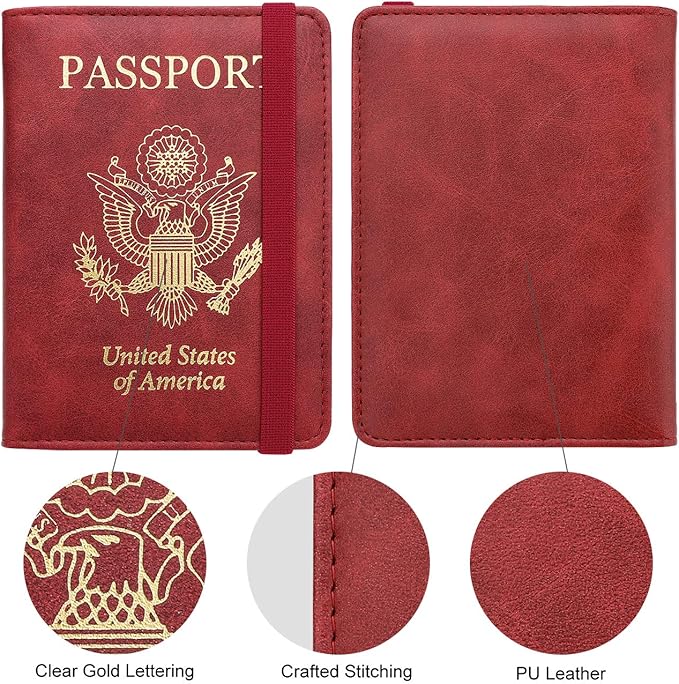 WALNEW Passport Holder for Travel, RFID Passport Cover Wallet for Women Men, PU Leather Passport Book Card Holder Case with Pen, Travelling Essentials for Flying