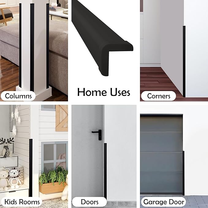 Rubber Bond Wall Corner Guard Edge Protector - 1x1x36 inch Baby Proofing Corner Guards - Self-Adhesive Furniture Edge Strips for Home and Office (15 Pack, Black)