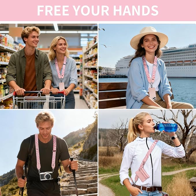 PUGPIU 2 Pack Clip and Go Strap for Phone with Wallet Crossbody - Phone Strap Crossbody with Zippered Pouch, Multifuctional Adjustable Cell Phone Lanyard for Going out