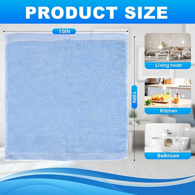 10 Pack Microfiber Wash Cloth, 10x10 Inch Highly Absorbent and Soft Feel Fingertip Towels, Machine Washable Washcloths for Bathroom, Gym, Hotel, Spa and Kitchen, Multicolor