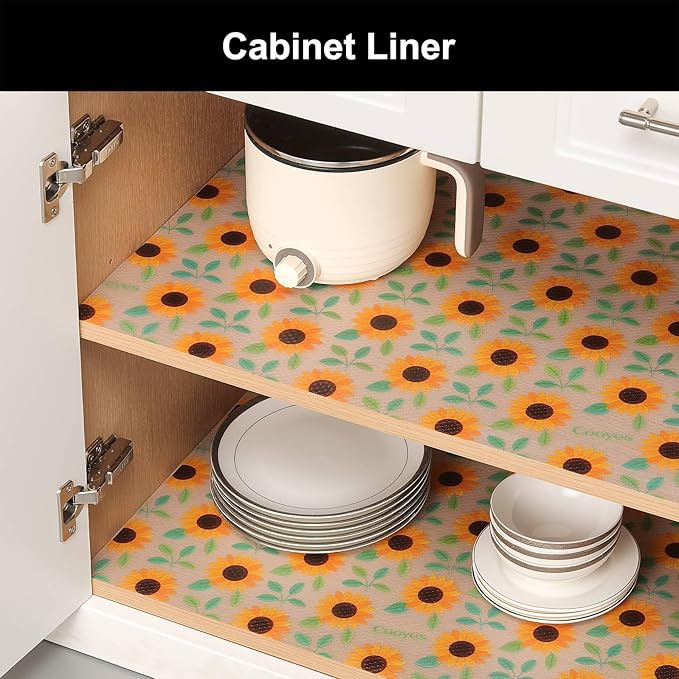 Cooyes Shelf Liner – Premium Non-Adhesive Cabinet & Drawer Liner for Kitchen – Waterproof Shelf Paper with Modern Pattern – Durable EVA Cabinet Mat – Easy to Cut （23.6" W x 236" L）