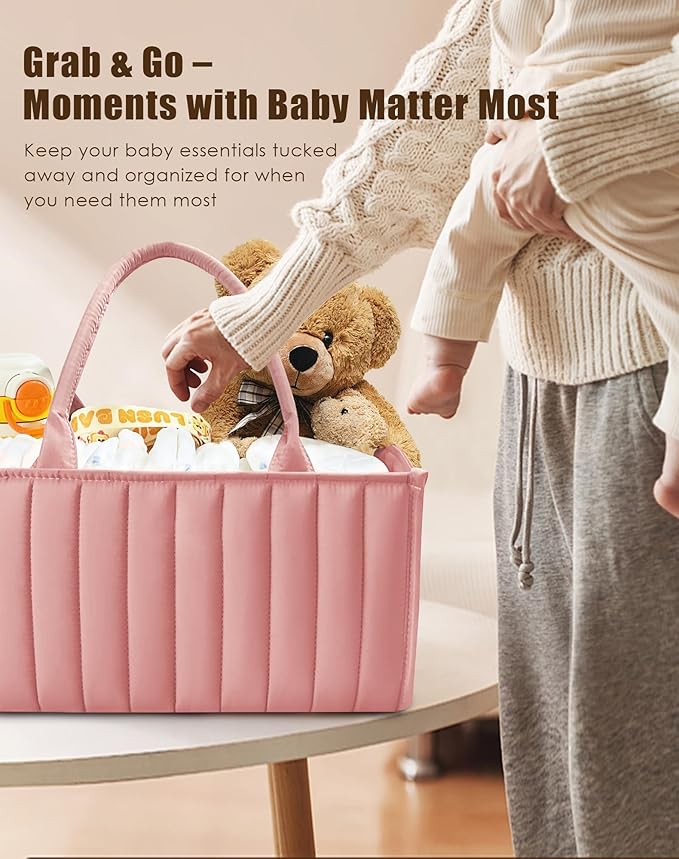 SWEET DOLPHIN 2-Pack Baby Diaper Caddy Organizers, Stylish Storage Baskets for Newborn Essentials, Diaper Station & Car Travel, Value Bundle for Baby Shower Gifts & Registry Must-Haves - Dusky Pink