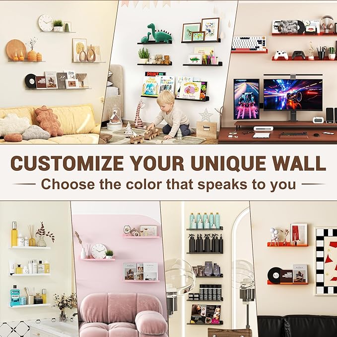 Qukaka Floating Shelves for Wall Decor, 15" Extra Clear Wall Shelves for Bedroom, Living Room, Kitchen, Bathroom Decor, Nail Polish/Book/Decoration/Makeup/Perfume Organizer Floating Shelf-3Pack