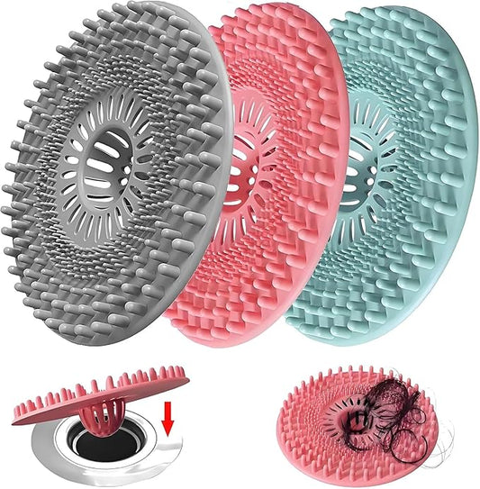 Sink Drain Strainer, Hair Catcher Shower Drain, Bathroom Silicone Bathtub Drain Cover, Bathtub Kitchen Accessories Trap Collector Remover Protector Stopper Essentials 3 Pack (Patented)