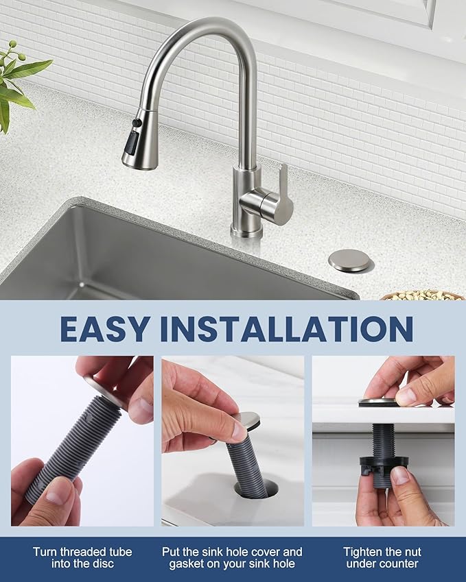 ARCORA Kitchen Sink Hole Cover: Premium Faucet Hole Plate Stopper Plug, Countertop Extra Hole Plastic Cap for Soap Dispenser Sprayer Tap, Brushed Stainless Steel