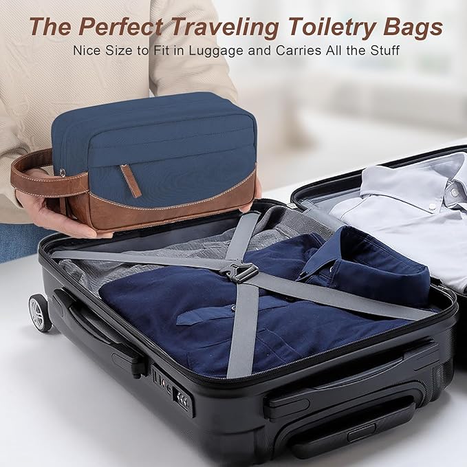 Travel Toiletry Bag for Men, Hanging Toiletry Organizer, Water Resistant Shaving Kit with Large Capacity for Travel Accessories (Blue, Medium)