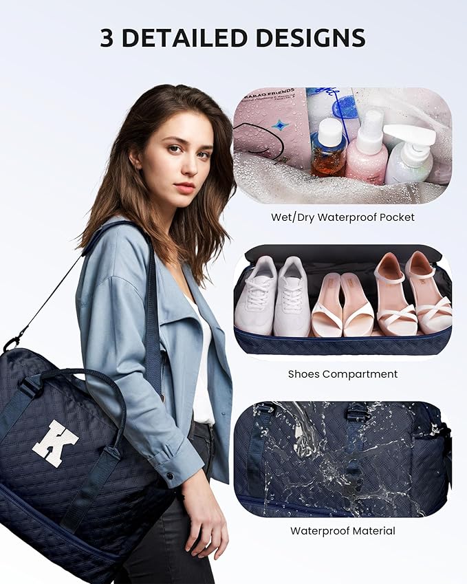 Bags for Women College Gifts - Initial Duffle Bag with Shoe Compartment, Weekender Bag, Monogram Overnight Bag, Letter Travel Bag with Makeup Bag, Bachelorette Gifts for Bride (Letter Q)