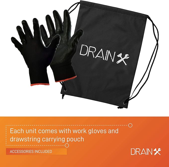 Drainx Pro 50-FT Heavy Duty Steel Drum Drain Auger Plumbing Snake with Work Gloves and Storage Bag