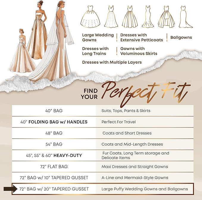 Your Bags Wedding Dress Garment Bag – 72" Garment Bags for Hanging Clothes with 20" Gusset for Puffy Gowns – Durable Dress Cover for Travel or Storage – Rip-Resistant with ID Window - Lt Pink