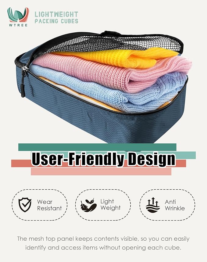 4-Piece Packing Cubes Travel Accessories Set for Suitcases - Luggage Organizer Bags with Double Zipper - Mesh Top - Large - Dark Blue