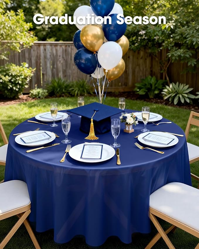 Pureegg Plastic Table Cloth Disposable 10 Pack, 84'' Round Table Cloths, Graduation, Patriotic Decorations, Thanksgiving, Veterans Day Tablecloths, Round, Plastic Cover, Leakproof & Sturdy, Navy Blue