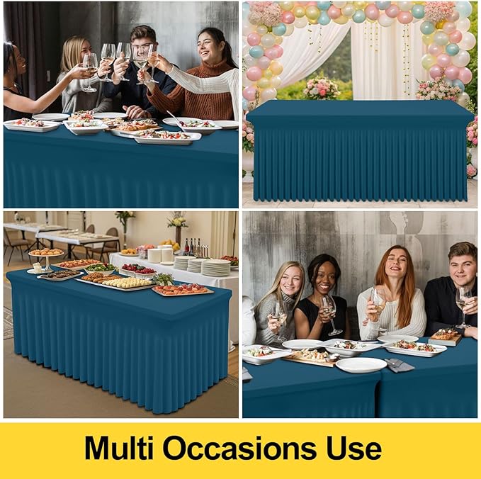 Smiry Spandex Tablecloth 2 Pack, Elastic Fitted Stretch Tablecloth for 6FT Rectangle Tables, Waterproof Washable Table Cover Skirt for Wedding, Banquet & Parties (Peacock Blue, 72Lx30Wx30H Inch)