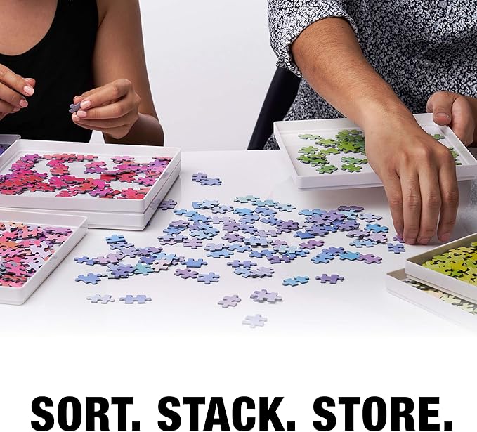 Tidyboss 8 Puzzle Sorting Trays with Lid 8" x 8" - Portable Jigsaw Puzzle Accessories White Background Makes Pieces Stand Out to Better Sort Patterns, Shapes and Colors | for Puzzles Up to 1500 Pieces