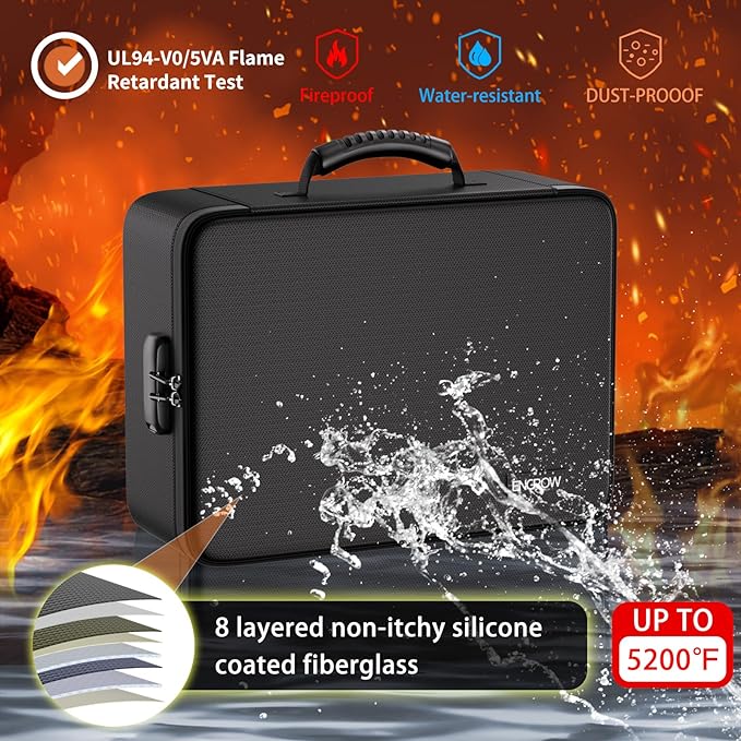 ENGPOW 5200℉ Soft Case Fireproof Document Box with Lock,Fireproof Box with 25 Colorful Pocket Accordion File Folder,Fireproof Water Resistant Safe File Organizer Storage for Important Documents