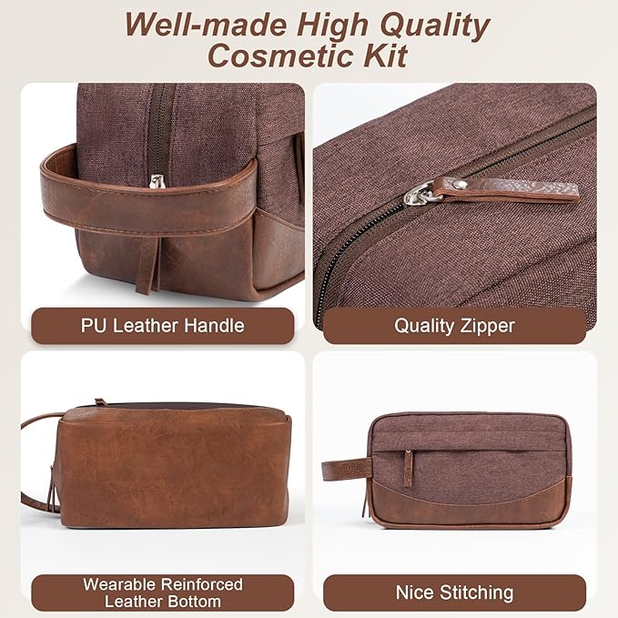 Travel Toiletry Bag for Men and Women, Hanging Toiletry Organizer, Water Resistant Shaving Kit with Large Capacity for Travel Accessories (Coffee, Medium)