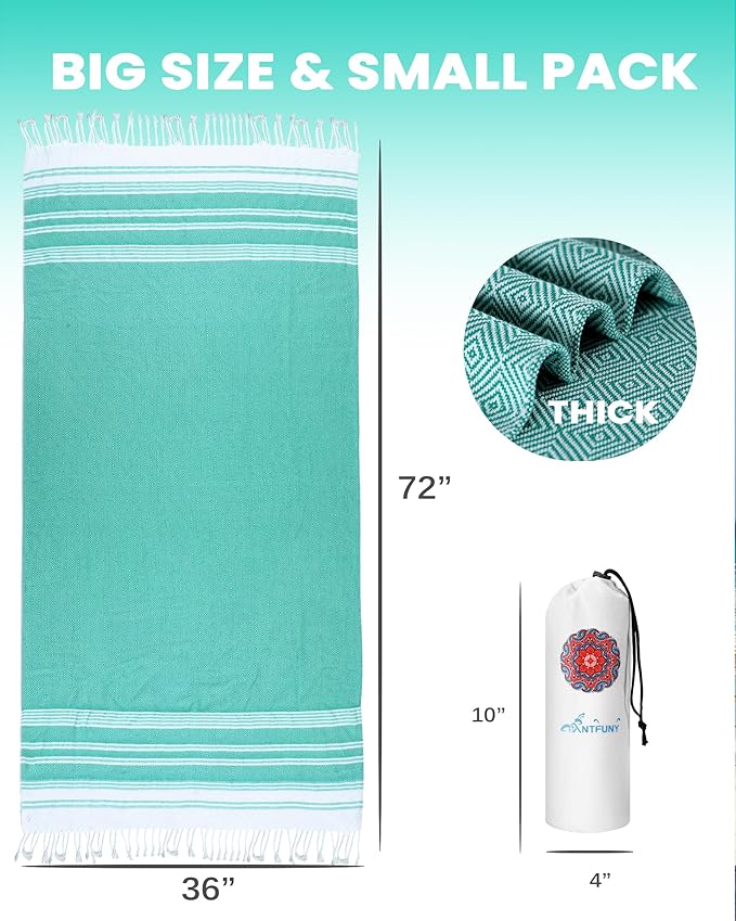 Antfuny 4 Packs Turkish Beach Towels Oversized Swim Set Bulk Quick Dry Bath Pool Sand Free Extra Large XL Big Blanket Adult Travel Essentials Cruise Accessories Must Have Clearance Vacation Stuff