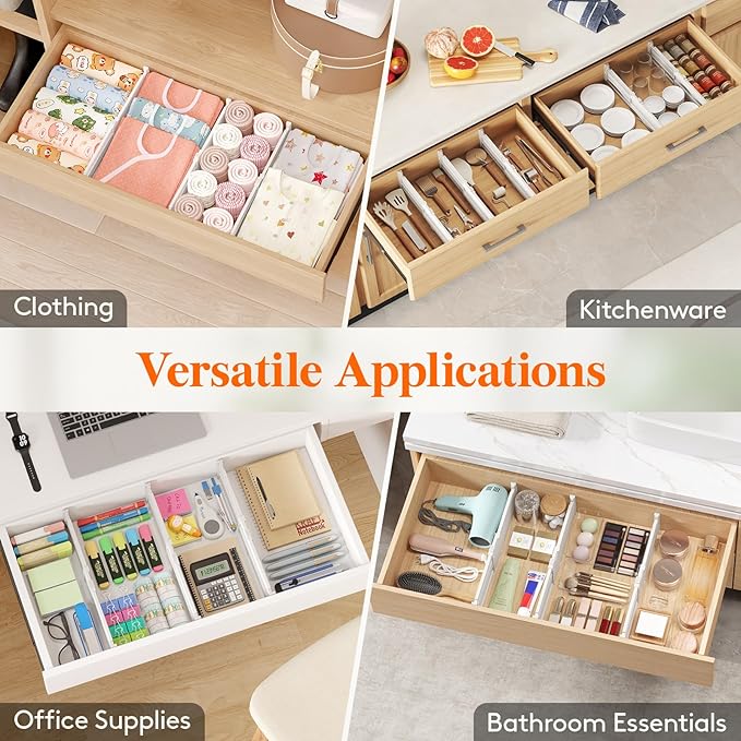Lifewit 4" High 12 Pack Drawer Dividers, 10.5-16.5" Drawer Divider for Clothes, Adjustable Dresser Drawer Organizers, Plastic Drawers Separators for Clothes, Bedroom, Bathroom, Kitchen, Closet