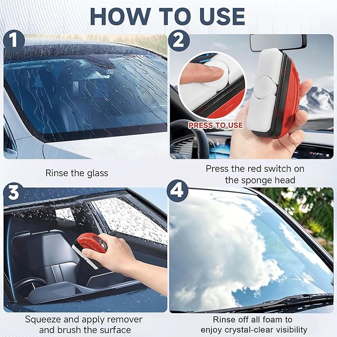Automotive Oil Film Cleaning Brush for Car Windows Clear Vision Glass Cleaner Removes Oil Film for Crystal Clarity and Anti-Fog, Windshield Oil Film Remover Comes with Microfiber Towel for Car (Red)