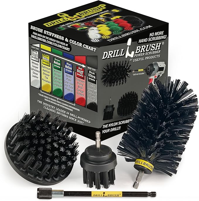 Oil Stain Remover Scrub Brush Attachment for Drill Set - Household Cleaning Tools and Scrub Brushes for Cleaning Grills - Electric Spin Scrubber Cleaning Supplies Set - Industrial Cleaning Products