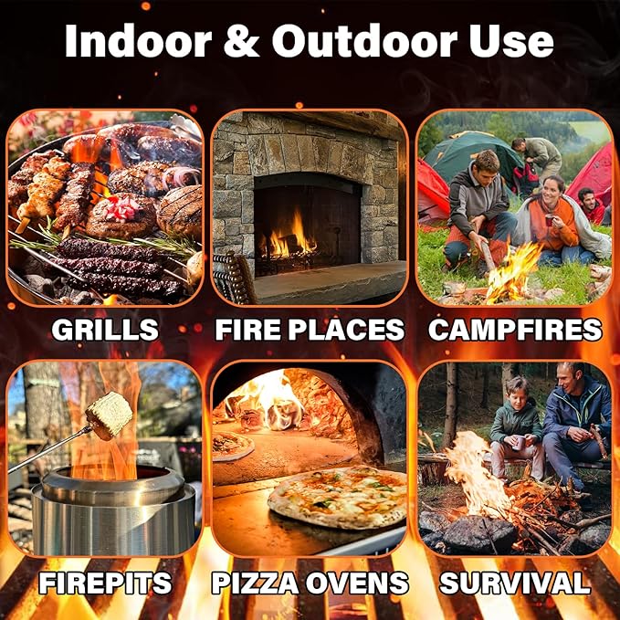 HGD Natural Fire Starters (32 Pcs) - Waterproof & Odorless Charcoal Starters for Fireplace, Campfire, BBQ, Grill, Fire Pit, Wood & Pellet Stove, Chimney, Pizza Oven & Smoker - Indoor & Outdoor Use
