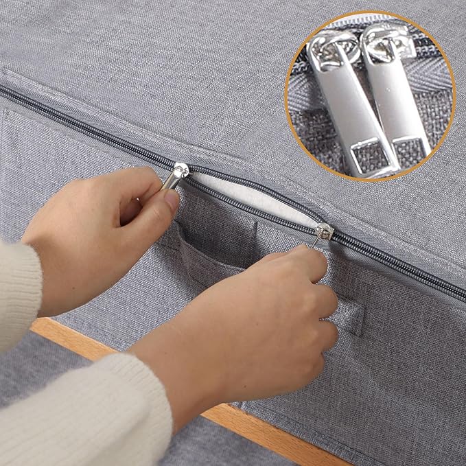 Underbed Storage Organizers, 23.6 x 11.8 x 5.9 Inch Fabric Container Bags with Lids, Storage Boxes for Blanket, Pillows, Shoes, Grey, 3 Pack