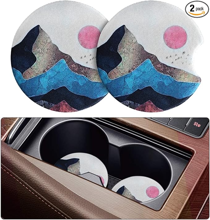 Moly Magnolia 2 Pack Car Coasters for Drinks Absorbent - 2.75 Inch Cute Car Cup Holder Coasters for Women, Removable Cup Holder Coaster for Women Girls, Car Interior Accessories (Style C)