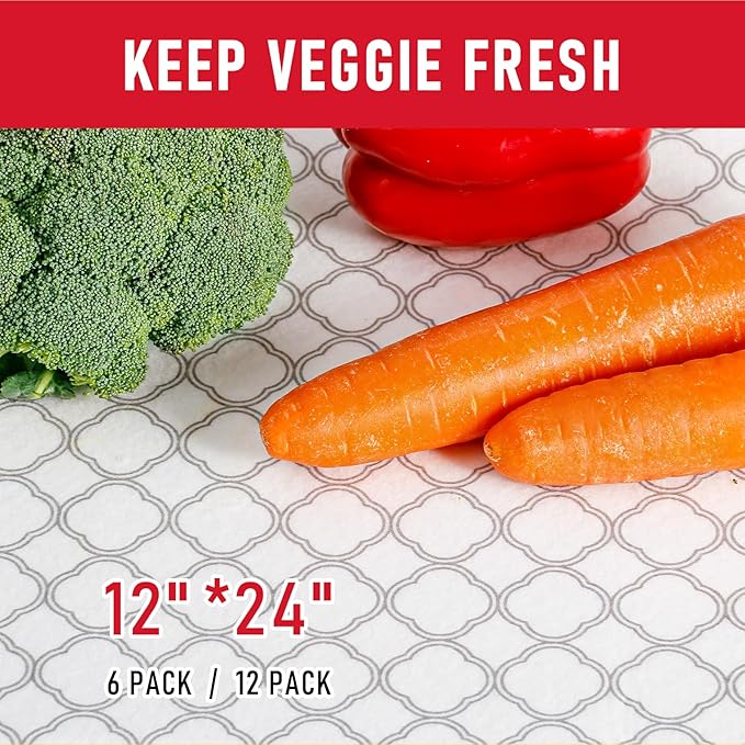 Cooyes Felt Shelf Liners for Drawer & Kitchen Cabinet, 12 Pack, 12" × 24 ", Non Slip Fridge Liners Machine Washable, Breathable Refrigerator Mats for Glass Shelves, Keep Produce Fresh Longer
