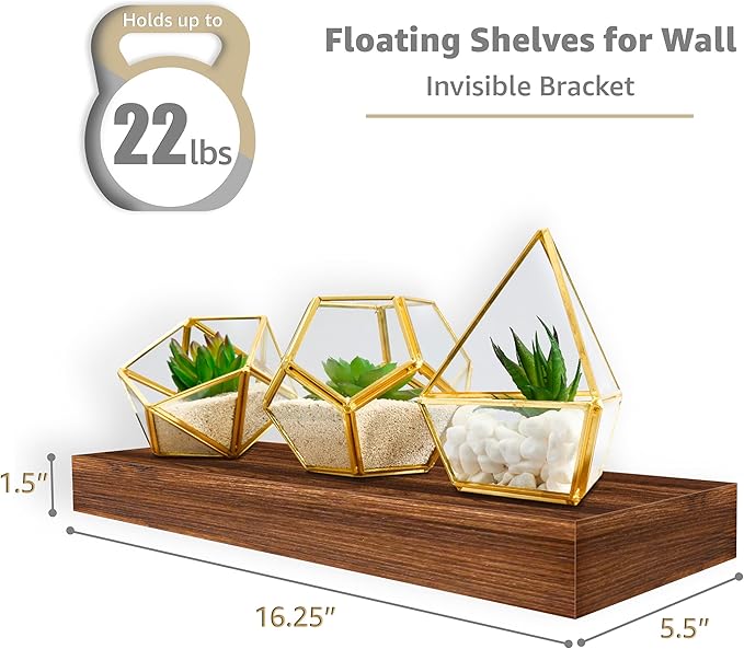 Sorbus Floating Shelves for Wall, Bathroom Shelves Wall Mounted for Kitchen, Bedroom, Bathroom Storage Over Toilet, Hanging Book Shelf for Wall Home Decor Living Room (Walnut, 3 Pack)