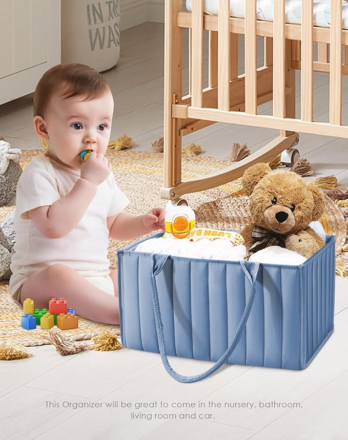 SWEET DOLPHIN 2-Pack Baby Diaper Caddy Organizers, Stylish Storage Baskets for Newborn Essentials, Diaper Station & Car Travel, Value Bundle for Baby Shower Gifts & Registry Must-Haves - Grayish Blue