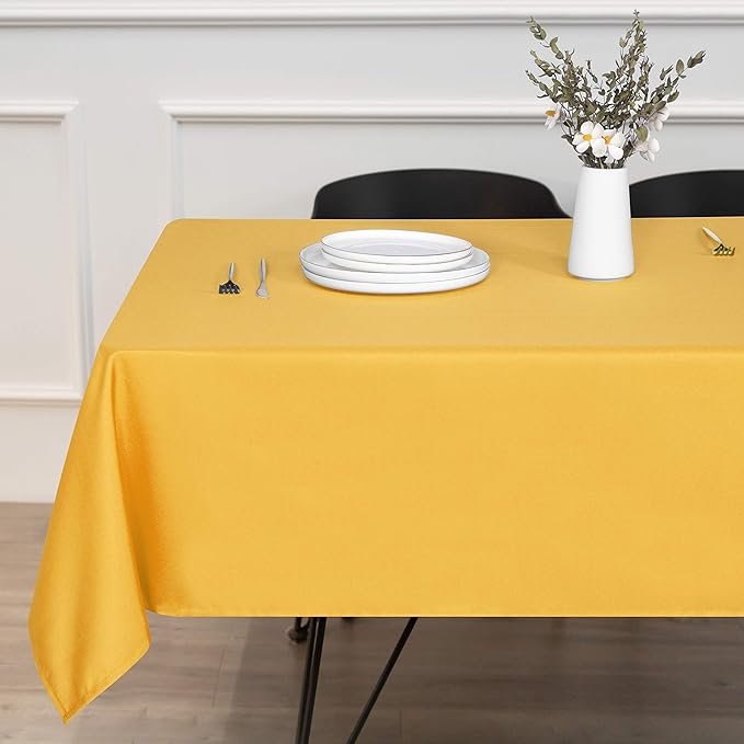 sancua Rectangle Tablecloth - 70 x 120 Inch - Stain and Wrinkle Resistant Washable Polyester Table Cloth, Decorative Fabric Table Cover for Dining Tables, Buffet Parties and Camping, Yellow