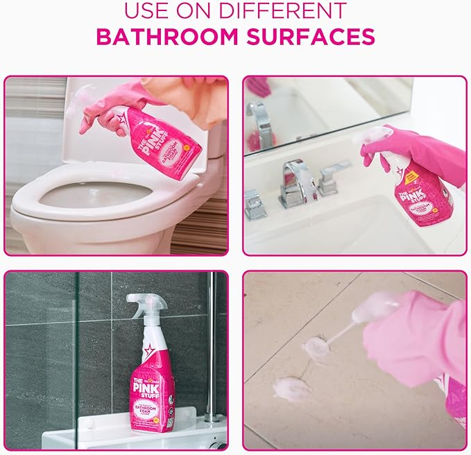 Stardrops - The Pink Stuff Miracle Bathroom Foam Cleaner, 30 fl oz – Now 20% More! Powerful Foaming Action for Showers, Sinks, Tubs & Tiles – Removes Soap Scum, Limescale & Grime with Ease (Pack of 2)