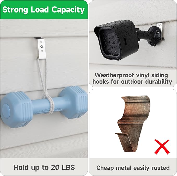 Cozcty 12 Pack Vinyl Siding Hooks, Heavy Duty Siding Clips to Hang Outdoor Things, No Hole Outdoor Camera Mount Clips, Adjustable Screw Hangers for Front Door, Porch Decor, String Lights