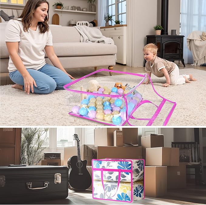 Budding Joy Clear Zippered Storage Bags for Clothes, 40L Closet Organizers and Storage Containers, Vinyl Moving Bag for Bedding, Linen, Blankets, Comforters, Clothing & Toys