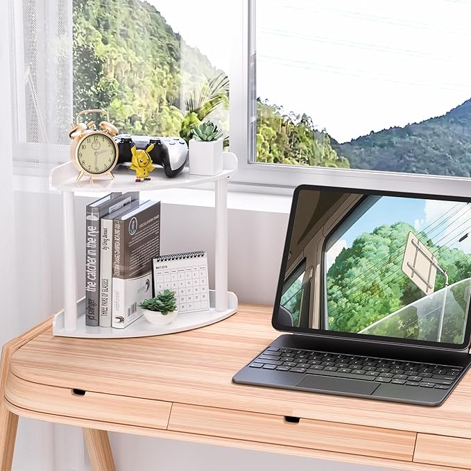 2 Tier Countertop Corner Organizer Shelf 7x7x8 Inch, White Acrylic Bathroom Vanity Storage Organizer Corner Shelf for Skincare, Cosmetics, Perfume