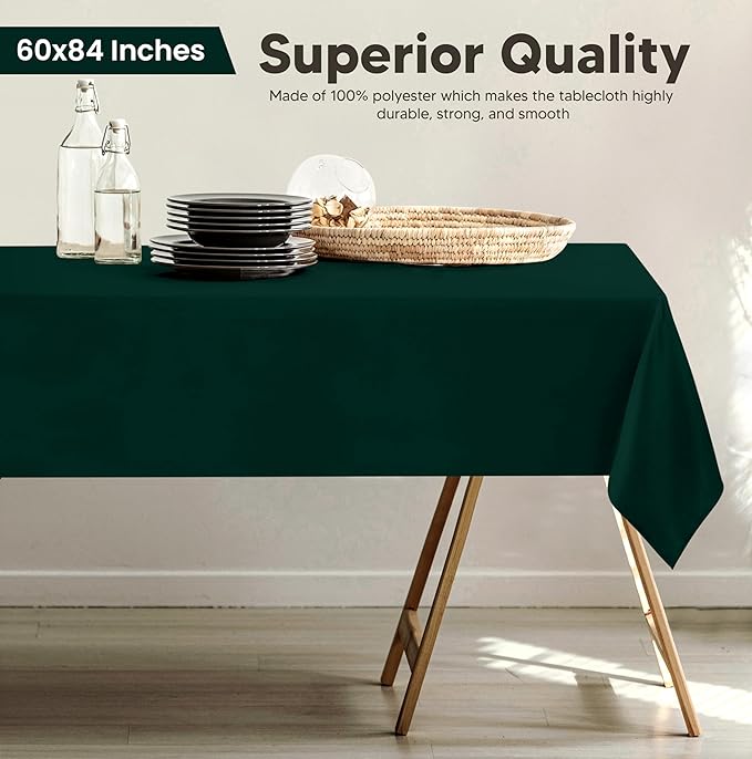 Utopia Kitchen 1 Pack 4 Foot Rectangle Table Cloth [60x84 Inches, Hunter Green] Stain and Wrinkle Resistant Tablecloth Washable Polyester Cover for Dining, Buffet Parties, Picnic and Weddings