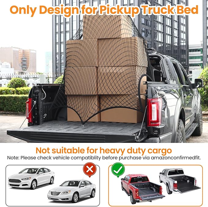 Truck Bed Net, Highly Elastic Cargo Net for Pickup Truck Bed, Stretchable Mesh Organizer for Pickup Trunk Bed, Suitable for Daily Light Loads of Trucks, 4'x4' Stretches to 7'x7'