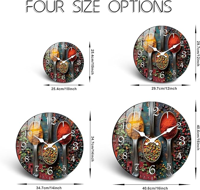 10 Inch Spice Themed Wall Clock for Kitchen – Rustic Vintage Battery Operated Wall Clocks, Silent Analog Wall Clock Non Ticking Decorative for Farmhouse Dining Room Living Room Accent
