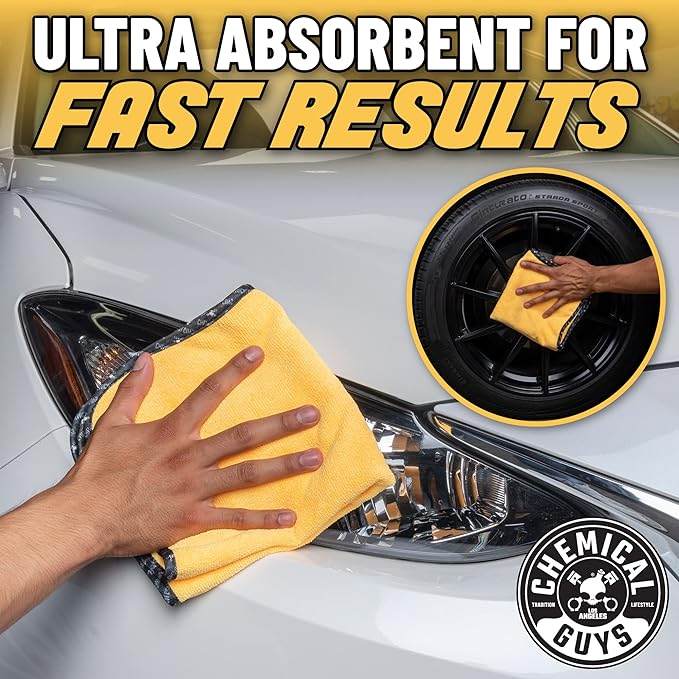 Chemical Guys Large Microfiber Drying Towel for Cars Trucks SUVs RVs and Motorcycles, Large 36 x 25 Inch Yellow Absorbent Exterior Drying Towel