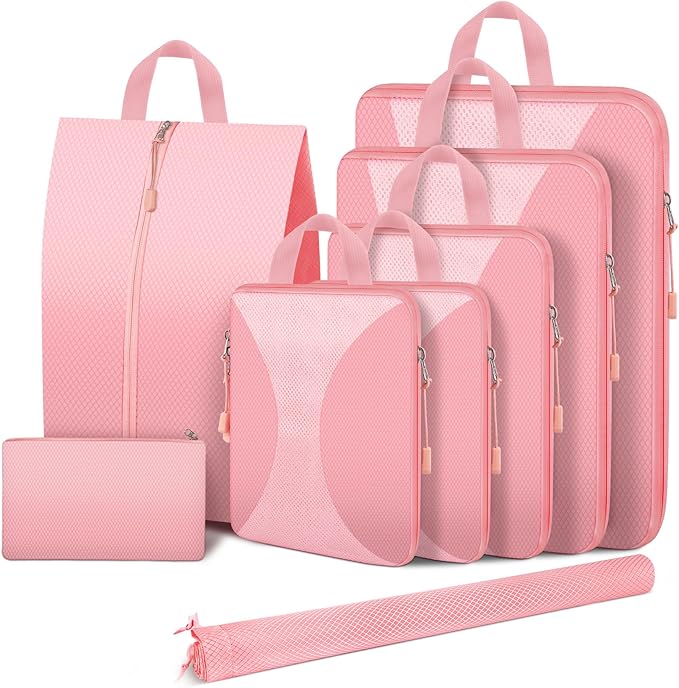 8 Set Compression Packing Cubes for Travel, Packing Cubes Compression Travel Accessories Expandable Packing Organizers for Carry on Luggage Suitcase