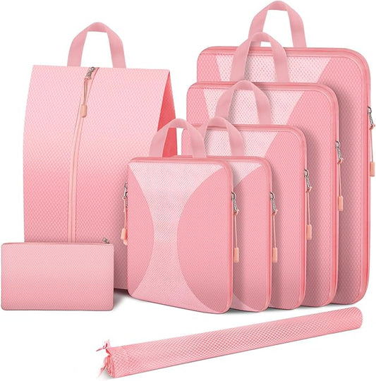 8 Set Compression Packing Cubes for Travel, Packing Cubes Compression Travel Accessories Expandable Packing Organizers for Carry on Luggage Suitcase