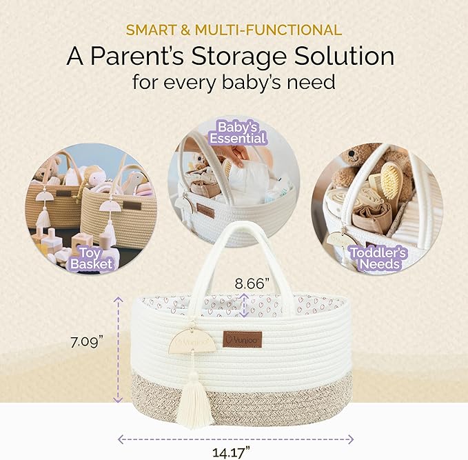 Baby Diaper Caddy Organizer, Portable Nursery Storage Basket with Sturdy Handle Diaper Caddy Basket, Car Caddy for Diapers and Baby Wipes, Newborn Essentials