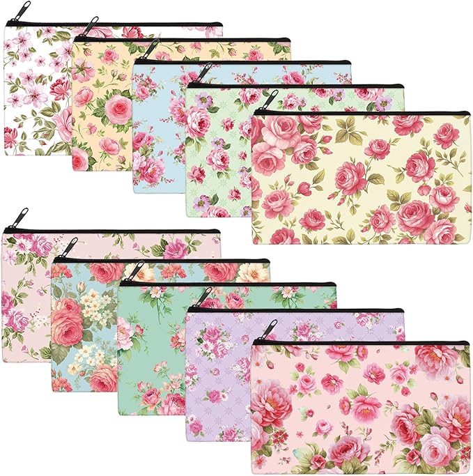 Reginary 20 Pcs Makeup Bags for Women Bulk Floral Cosmetic Bags with Zipper Flower Multicolor Travel Pouch Toiletry Bag Pouch Wildflower Travel Accessory Organizer Gifts 7 x 4.3 Inches