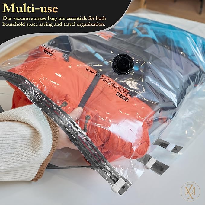 Vacuum Storage Bags 12 Pack Without Hand Pump – Space Saver Compression Bags, Airtight Double-Zip & Triple Valve, Reusable, Lavender Freshness, Bedding, Travel (S/M/L/Jumbo) (Without Pump)