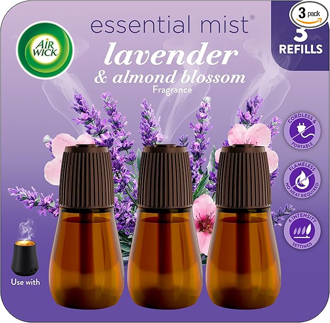 Air Wick Essential Mist Refill, Essential Oils Diffuser, Lavender and Almond Blossom, 3 ct, Air Freshener, Aroma diffuser
