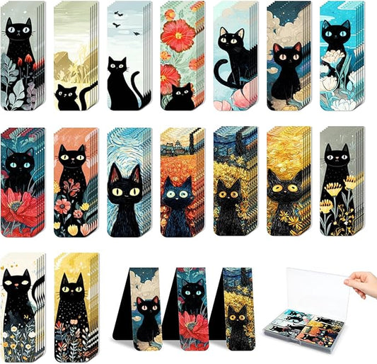 48 Pieces Magnetic Bookmarks Magnet Page Markers - Book Marks for Reading Women & Men with Storage Boxes - Gifts for Cat Lovers, Cute Magnet Bookmark Clips for Reading Pleasure (Cat Style B)