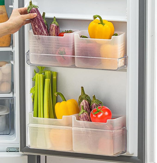 Poeland Refrigerator Organizer Box, Fridge Side Door Storage Containers Plastic Translucent Pack of 4