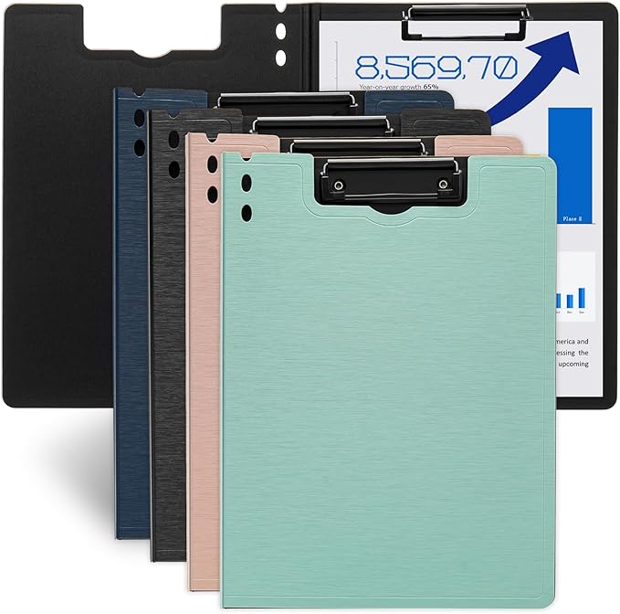 Y YOMA Clipboard Folder, A4 Foldable Plastic Clipboard with Metal Clip, 360° Rotating Cover, Waterproof Work Folder for Home, Office, School, Field Work, Outdoor - 4 Pack, Assorted Color