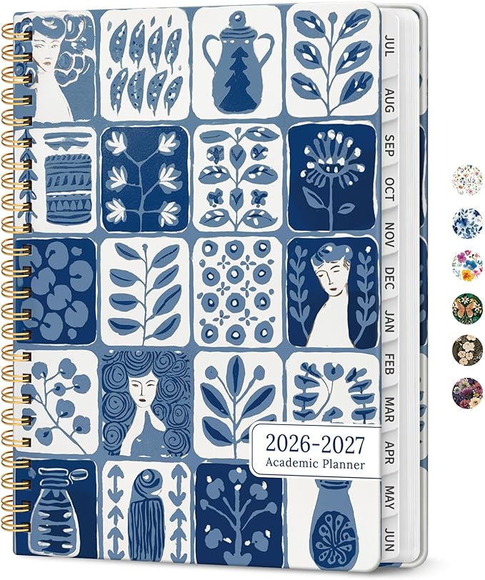 Planner 2026-2027, Academic Year Monthly and Weekly Calendar Planner, Jul 2026 - Jun 2027, Hardcover Teacher Student Planning Agenda book with Tabs, Perfect for School Office Supplies, 6.3" x 8.5" - Blue Art