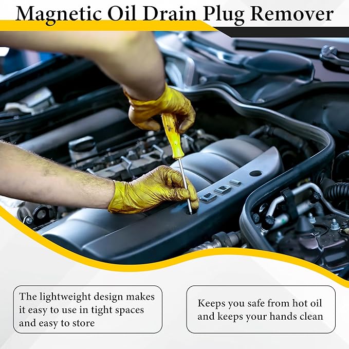 ecocstm Strong Magnetic Oil Drain Plug Remover Tool, Oil Drain Plug Remover Instrument, Anti Scald Sump Plug Removal Tool, Universal Flexible Oil Plug Removal Tool (14 Inch)
